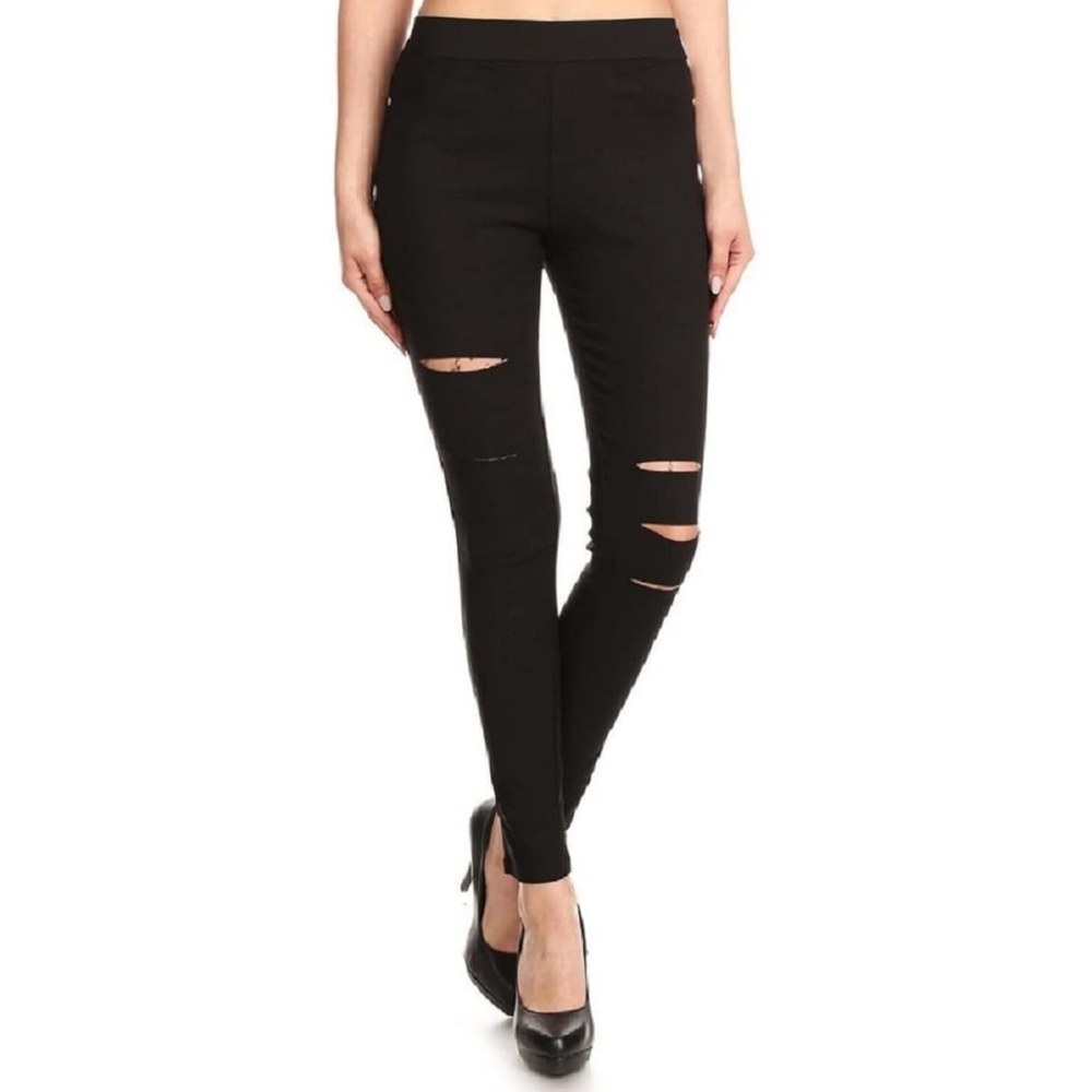 Jvini Women's Pull-On Ripped Distressed Stretch Legging Pants GUC M